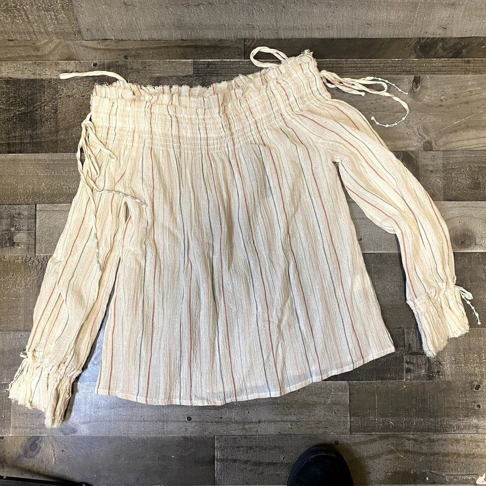 NEW ANTHROPOLOGIE LOVE SAM SZ S AZALEA OFF SHOULDER STRIPED PEASANT TOP $145